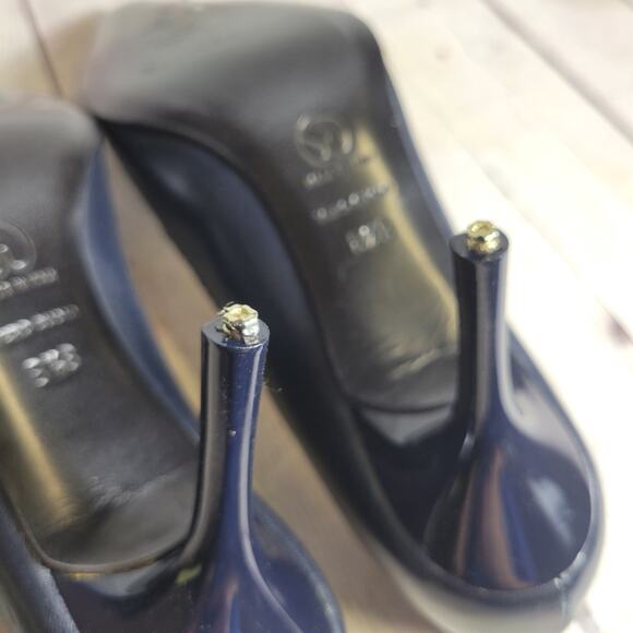 St. John Vero Cuoio Heels Pointed Toe Womens 8.5B Navy Laces Suede Bow Leather - Picture 6 of 8